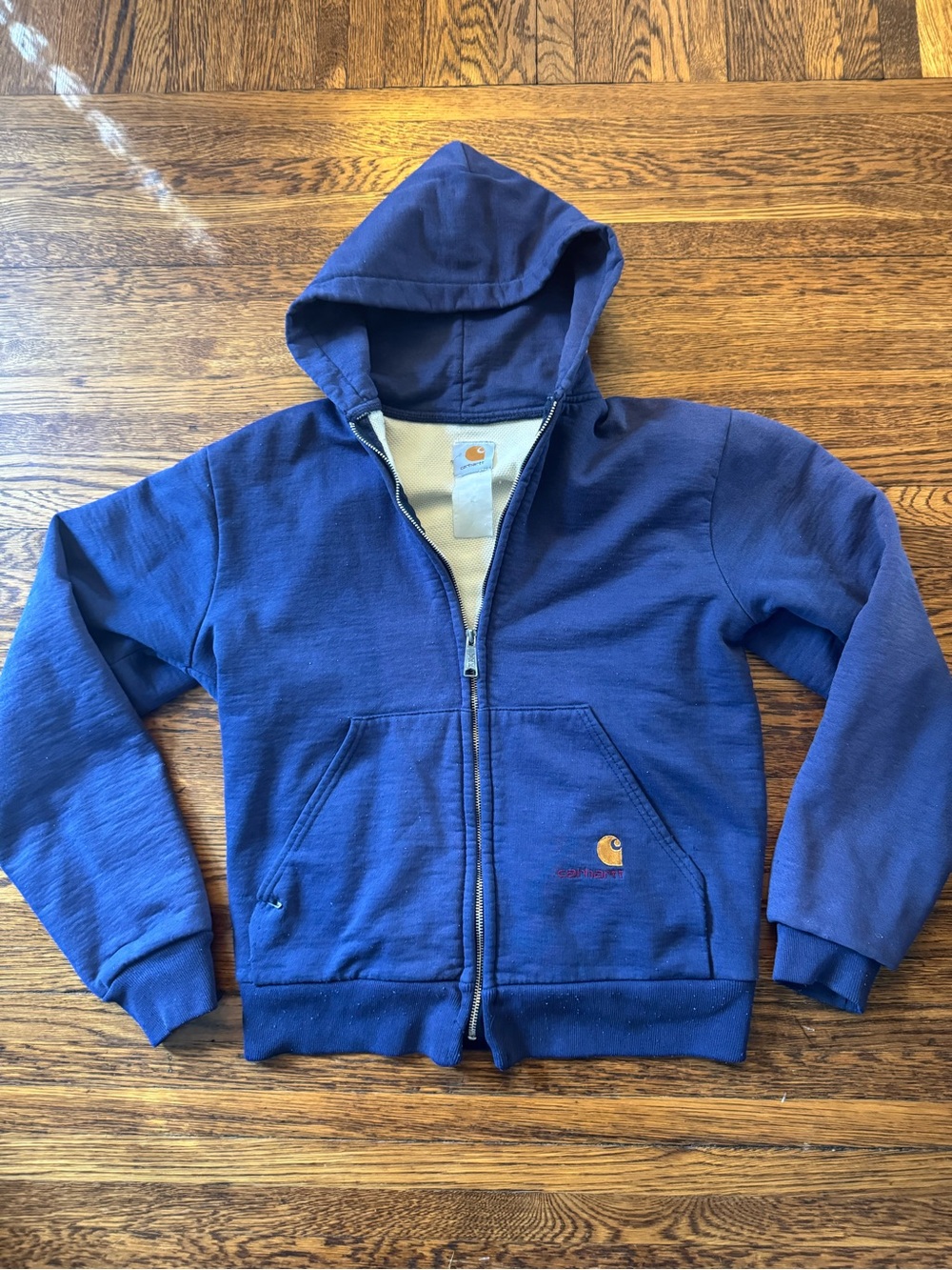 Vintage 1990s Distressed Carhartt Zip Up Thermal Hoodie / Vintage Workwear / 90s